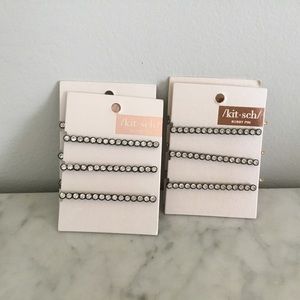 2 - 3 Piece Hematite Rhinestone Bobby Pins NEW